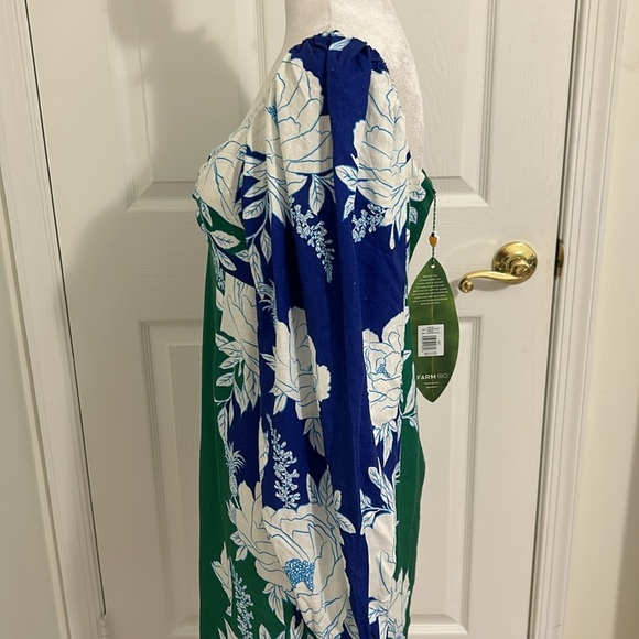 Farm Rio Soft Garden Linen Blend Puff Sleeve Mini Dress Floral Blue NWT Size XS - Picture 11 of 16